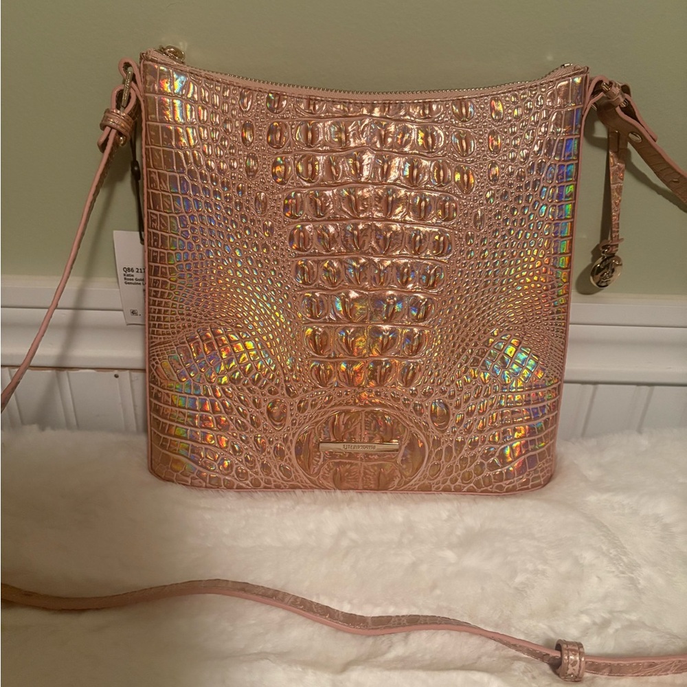 Brahmin Rose Gold Katie Holographic Pink Crossbody Bag, NWT